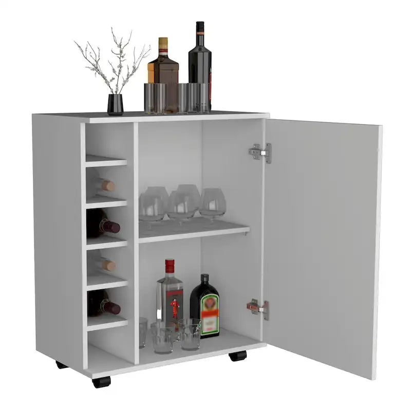 Desserte de bar avec rangement à vin intégré, armoire spacieuse et roulettes fluides