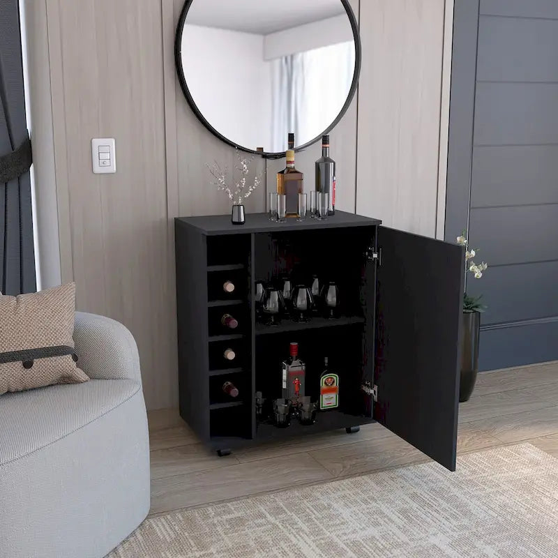 Desserte de bar avec rangement à vin intégré, armoire spacieuse et roulettes fluides