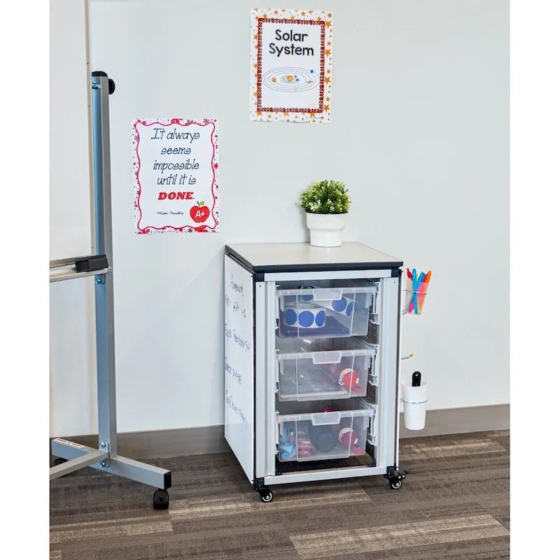 Meuble de rangement pour salle de classe modulaire Luxor - Meuble simple avec 3 grandes corbeilles