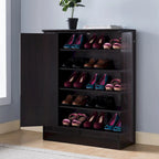 Meuble à chaussures/rangement avec deux portes et cinq étagères - Foncé