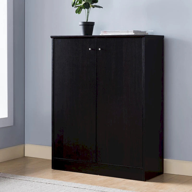 Meuble à chaussures/rangement avec deux portes et cinq étagères - Foncé