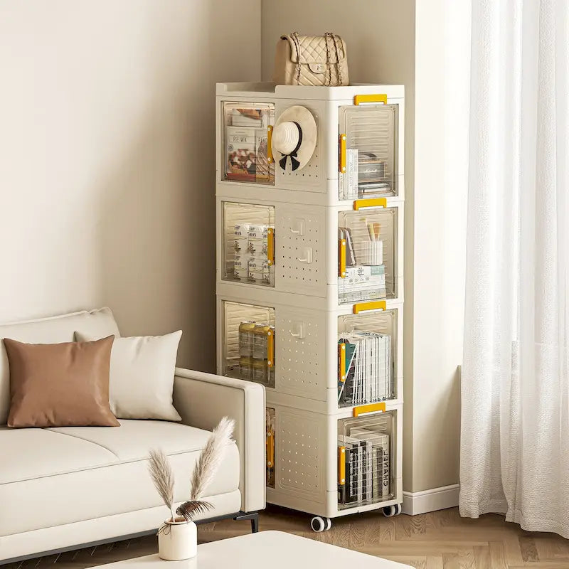 Bibliothèque de rangement roulante à 4 niveaux avec roulettes pour salon, bureau
