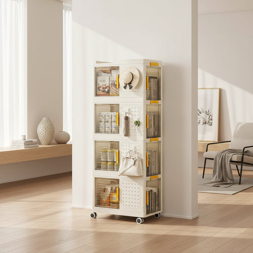 Bibliothèque de rangement roulante à 4 niveaux avec roulettes pour salon, bureau