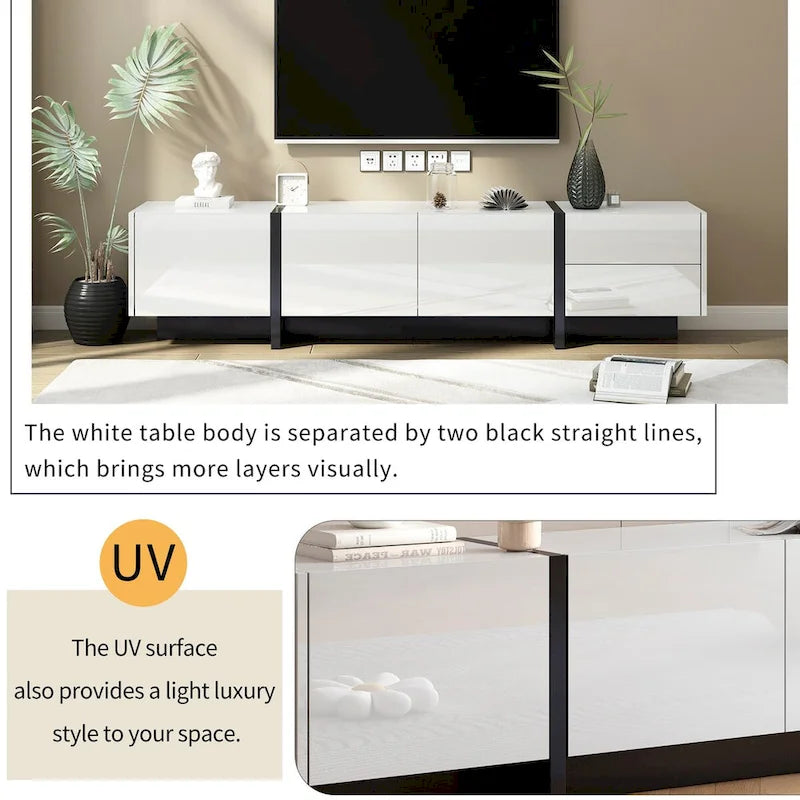 Meuble TV rectangulaire contemporain Siavonce Blanc et Noir – 74.8W x 13.7D x 17.7H