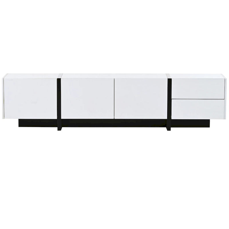 Meuble TV rectangulaire contemporain Siavonce Blanc et Noir – 74.8W x 13.7D x 17.7H