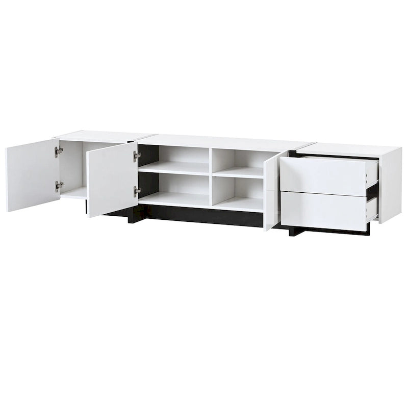 Meuble TV rectangulaire contemporain Siavonce Blanc et Noir – 74.8W x 13.7D x 17.7H