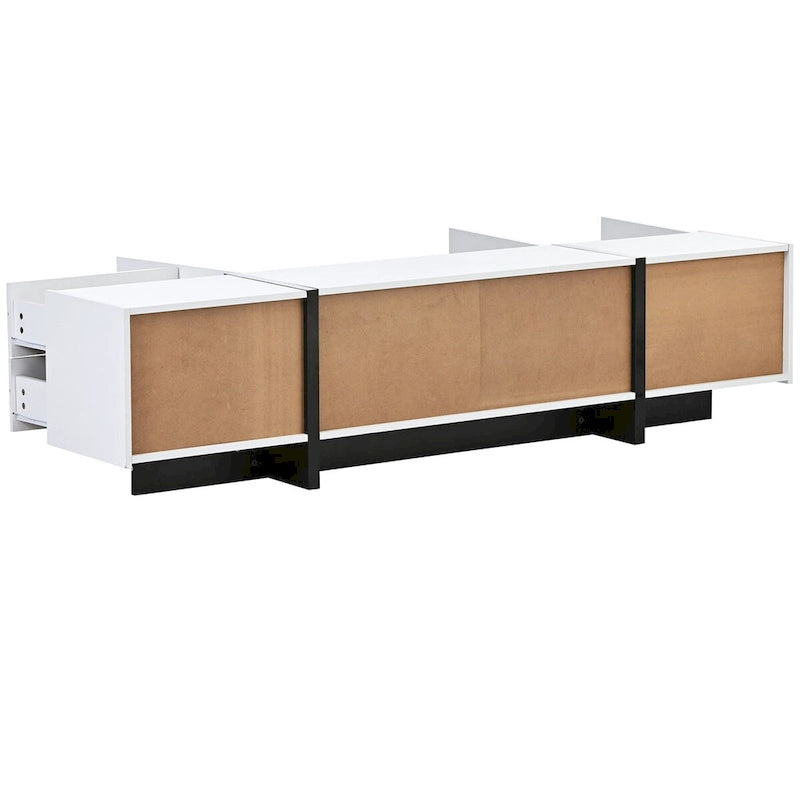 Meuble TV rectangulaire contemporain Siavonce Blanc et Noir – 74.8W x 13.7D x 17.7H