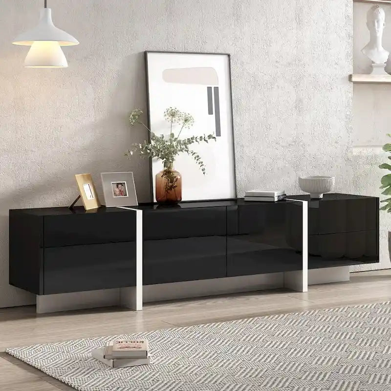 Meuble TV rectangulaire contemporain Siavonce Blanc et Noir – 74.8W x 13.7D x 17.7H