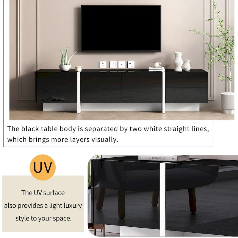 Meuble TV rectangulaire contemporain Siavonce Blanc et Noir – 74.8W x 13.7D x 17.7H