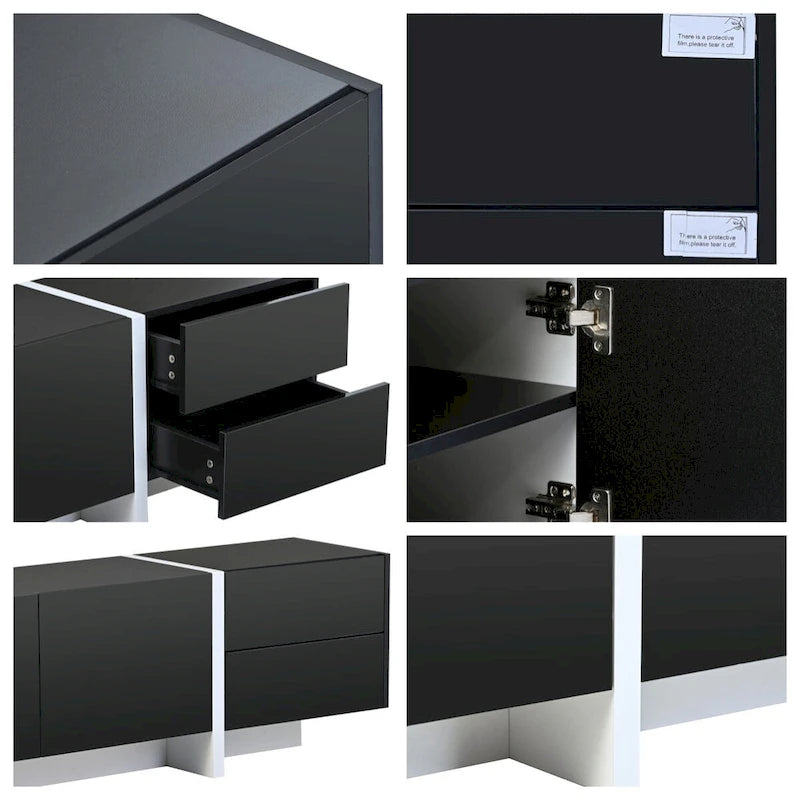 Meuble TV rectangulaire contemporain Siavonce Blanc et Noir – 74.8W x 13.7D x 17.7H