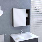 Armoire à pharmacie, trois étagères internes, porte simple, deux étagères externes, finition wengé noir