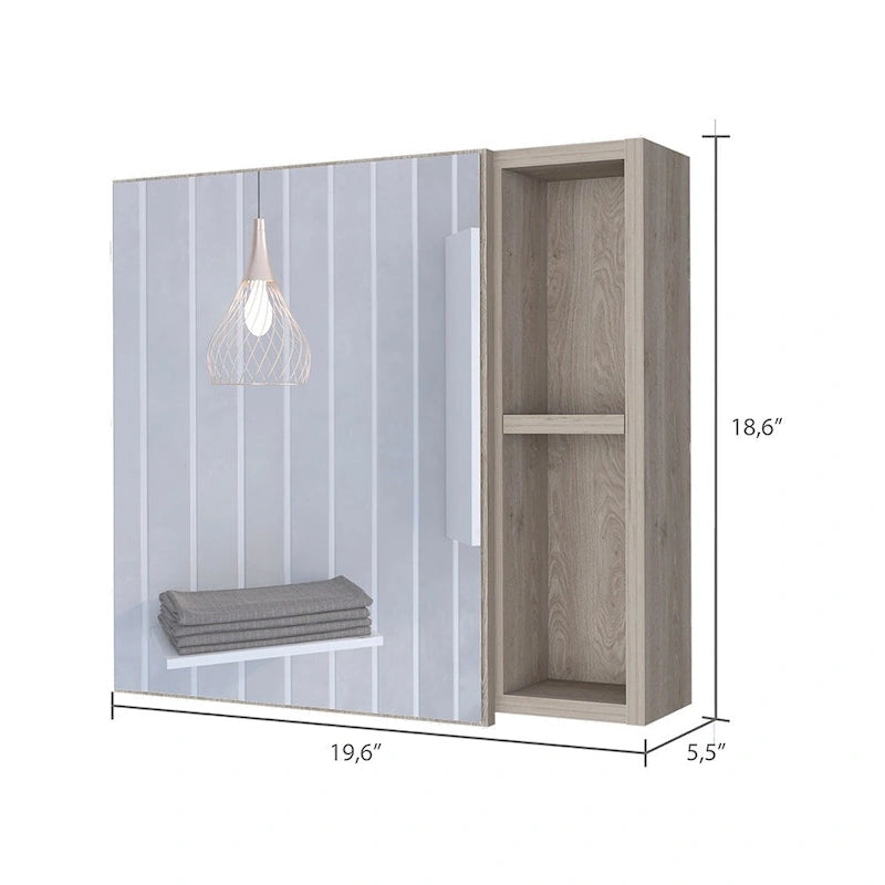 Armoire à pharmacie, trois étagères internes, porte simple, deux étagères externes, finition wengé noir