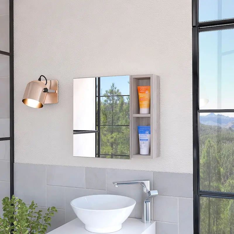 Armoire à pharmacie, trois étagères internes, porte simple, deux étagères externes, finition wengé noir