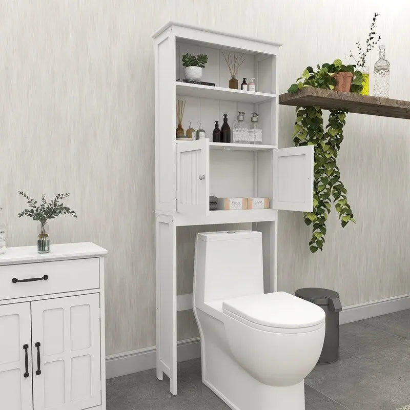 Meuble de salle de bain au-dessus des toilettes avec 2 portes, armoire de rangement en bois