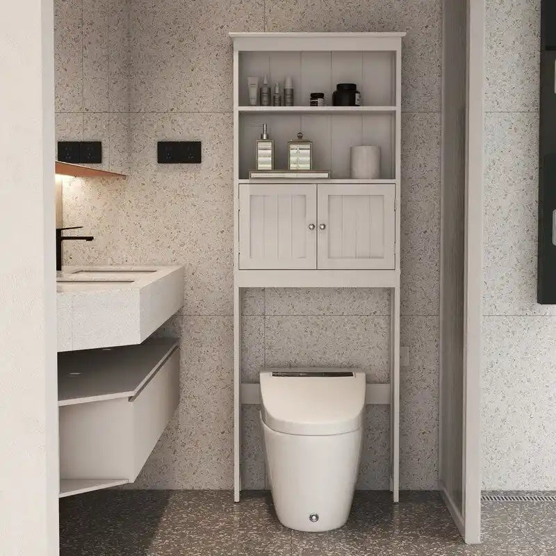 Meuble de salle de bain au-dessus des toilettes avec 2 portes, armoire de rangement en bois