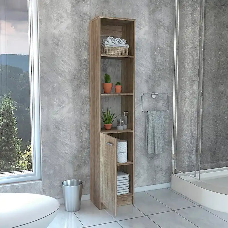 Meuble de Rangement Salle de Bain avec 3 Étagères, Une Porte
