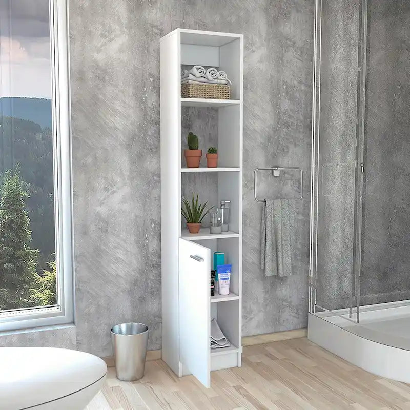 Meuble de Rangement Salle de Bain avec 3 Étagères, Une Porte