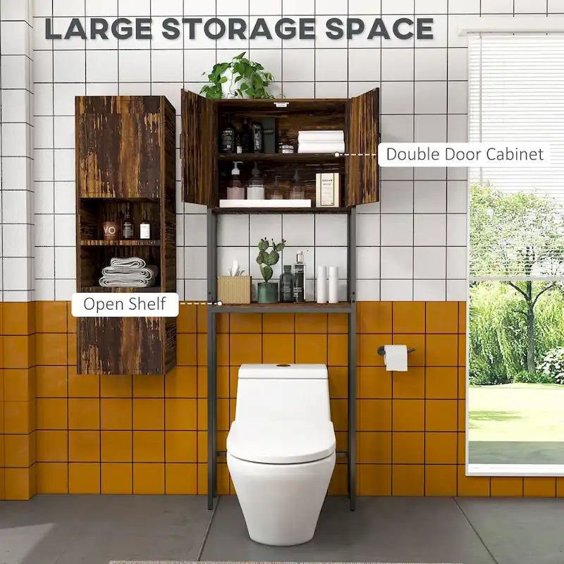 Meuble de rangement industriel pour toilettes avec armoire à double porte et étagère réglable
