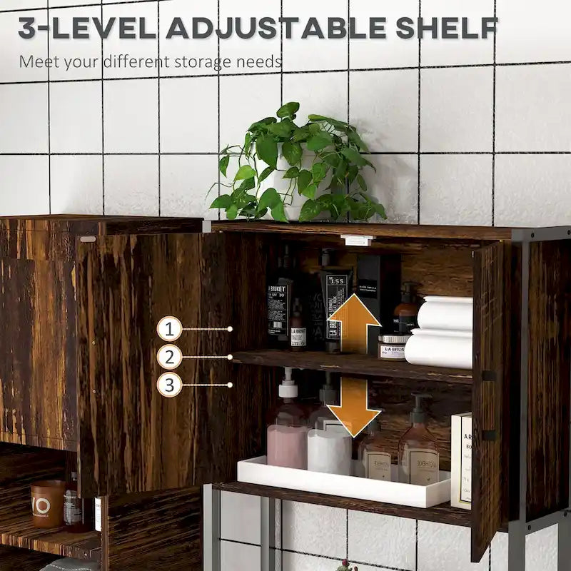 Meuble de rangement industriel pour toilettes avec armoire à double porte et étagère réglable