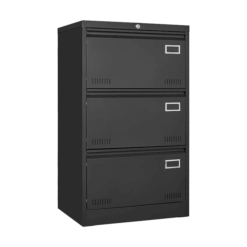Meuble Classeur Latéral 3 Tiroirs, Classeur Métallique Verrouillable à Trois Tiroirs, Meuble de Rangement de Bureau avec Tiroirs Verrouillables
