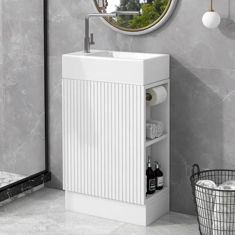 Meuble-lavabo de salle de bain avec étagère à deux niveaux