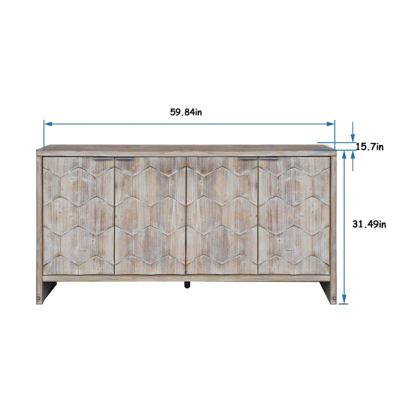 Buffet en bois de style fermette à 4 portes pour salon
